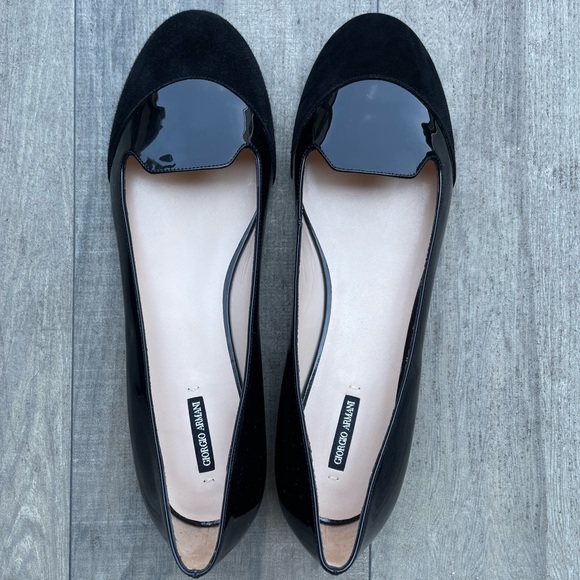 NEW never worn authentic Giorgio Armani Flats Black Patent Leather and Suede - Picture 3 of 6